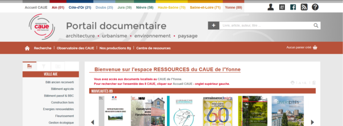 Page d'accueil de l'espace ressources du CAUE de l'Yonne